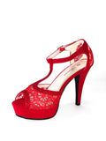 Tacon Rojo con plataforma y estilo encaje HY2 - Red heel with platform HY2