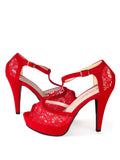 Tacon Rojo con plataforma y estilo encaje HY2 - Red heel with platform HY2