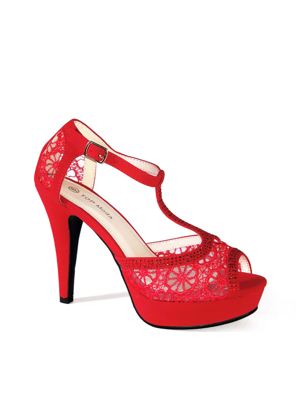 Tacon Rojo con plataforma y estilo encaje HY2 - Red heel with platform HY2