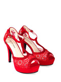 Tacon Rojo con plataforma y estilo encaje HY2 - Red heel with platform HY2